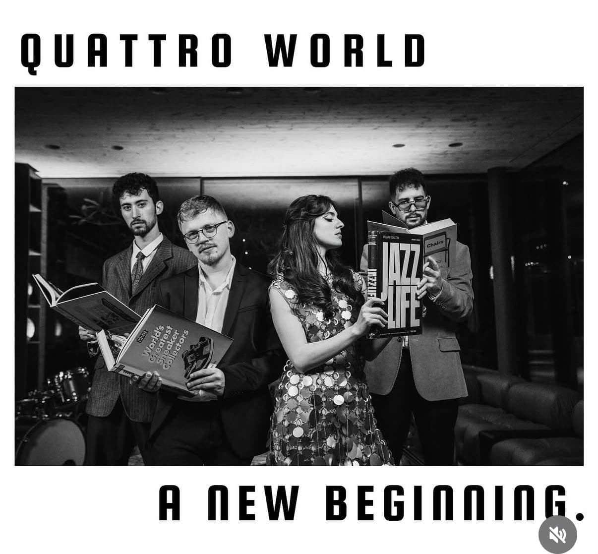 Quattro — the four members of the band reading vintage jazz books